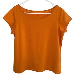 Eileen Fisher Orange Organic Cotton Tee Short Sleeve Women's Size Large